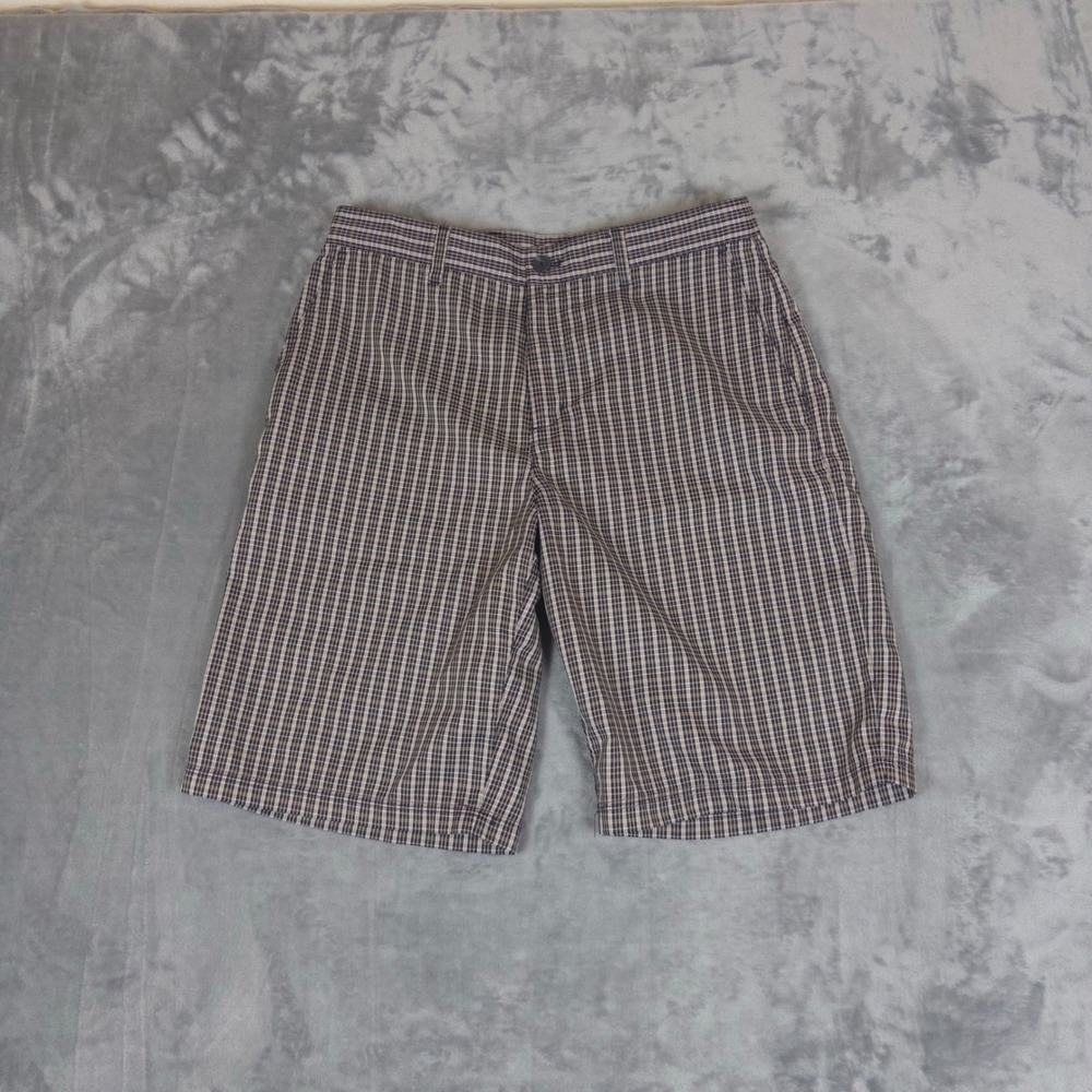 Adidas‎ Golf Shorts Mens 32 Tan Black Plaid Flat Front Performance Plaid